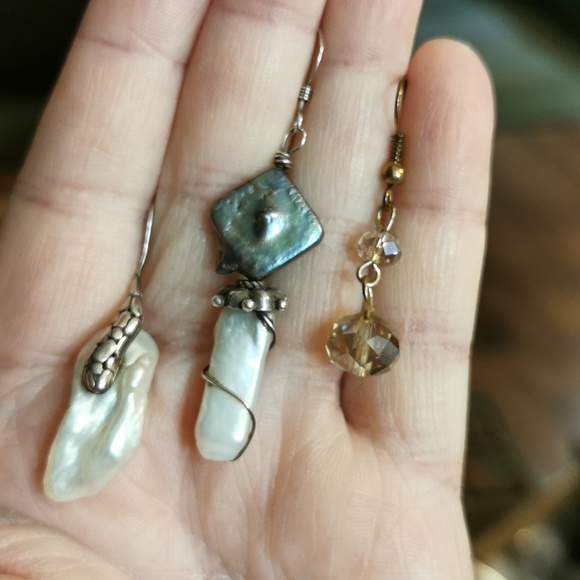 Lot of 3 Singleton Earrings Abalone Baroque Pearl Sterling Aurora Borealis - Picture 15 of 17